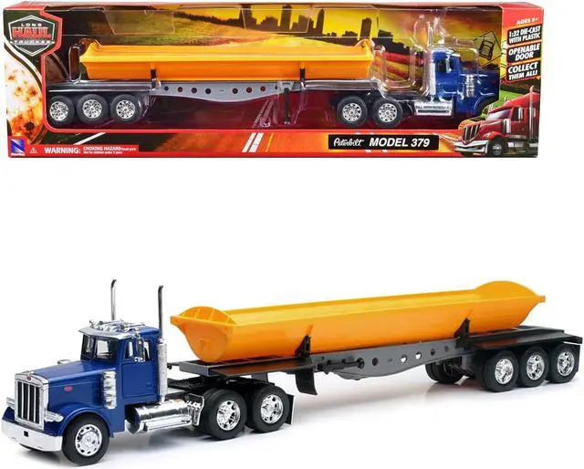 Main image of Peterbilt 379 Truck with Side Dump Blue and Yellow "Long Haul Truckers" Series 1/32 Diecast Model by New Ray