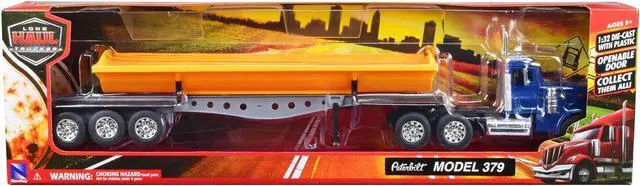 Alt view image 3 of 3 - Peterbilt 379 Truck with Side Dump Blue and Yellow "Long Haul Truckers" Series 1/32 Diecast Model by New Ray