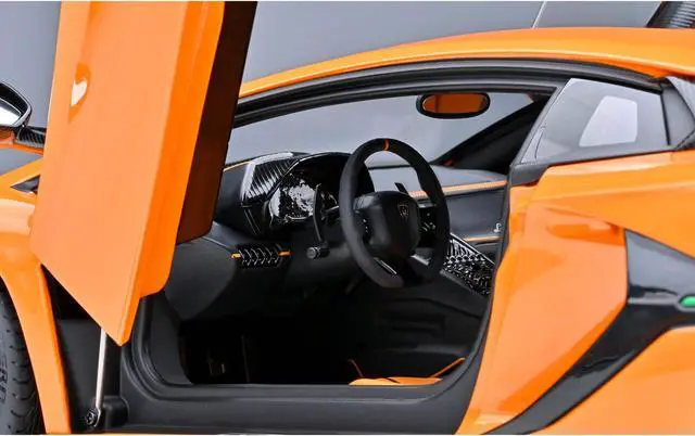 Alt view image 4 of 10 - Lamborghini Aventador SVJ Arancio Atlas Pearl Orange 1/18 Model Car by Autoart