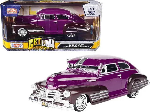 Main image of 1948 Chevrolet Aerosedan Fleetside Lowrider Purple Metallic and Dark Purple Met. Two-Tone 1/24 Diecast Model Car by Motormax