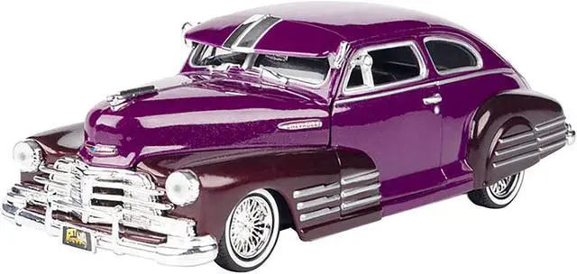 Alt view image 2 of 3 - 1948 Chevrolet Aerosedan Fleetside Lowrider Purple Metallic and Dark Purple Met. Two-Tone 1/24 Diecast Model Car by Motormax