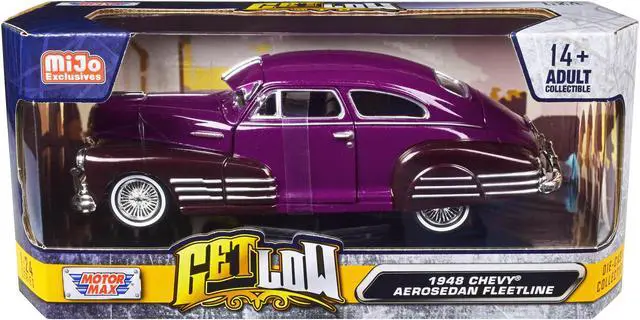 Alt view image 3 of 3 - 1948 Chevrolet Aerosedan Fleetside Lowrider Purple Metallic and Dark Purple Met. Two-Tone 1/24 Diecast Model Car by Motormax