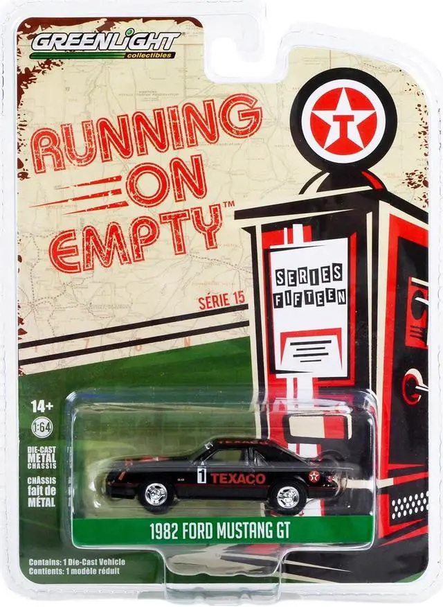 Alt view image 3 of 3 - 1982 Ford Mustang GT #1 Black "Texaco" "Running on Empty" Series 15 1/64 Diecast Model Car by Greenlight