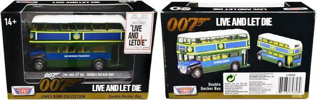 Alt view image 3 of 3 - Double Decker Bus "San Monique Transport" James Bond 007 "Live and Let Die" (1973) Movie Diecast Model Car by Motormax