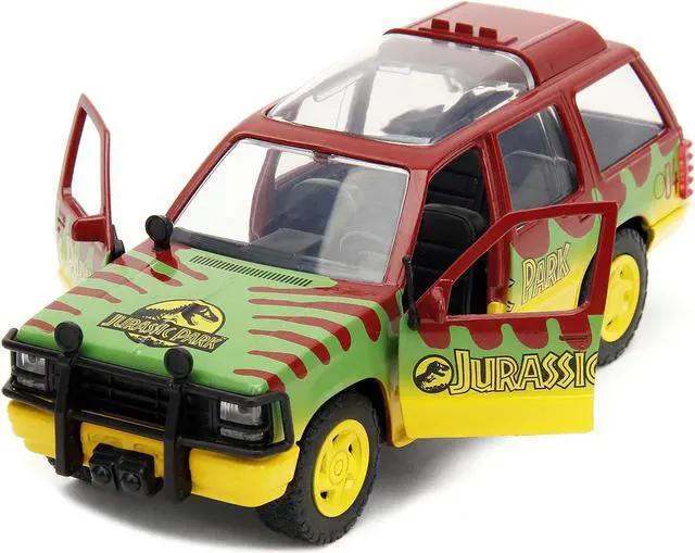 Alt view image 2 of 6 - Ford Explorer Red and Yellow with Green Graphics "Jurassic Park" (1993) Movie 30th Anniversary 1/32 Diecast Model Car by Jada