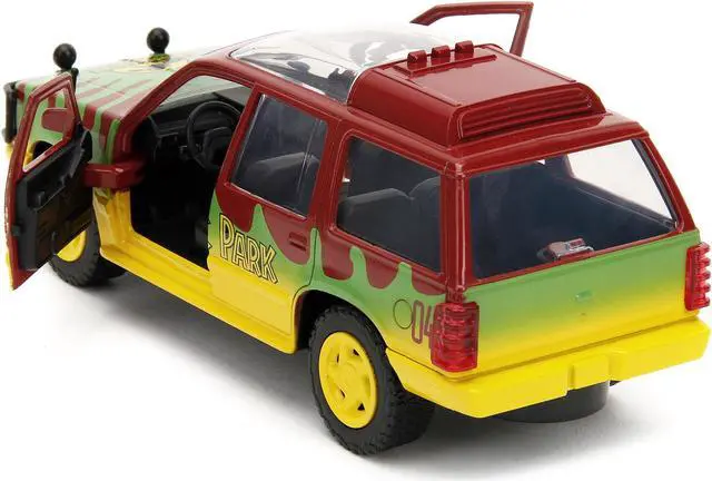 Alt view image 3 of 6 - Ford Explorer Red and Yellow with Green Graphics "Jurassic Park" (1993) Movie 30th Anniversary 1/32 Diecast Model Car by Jada