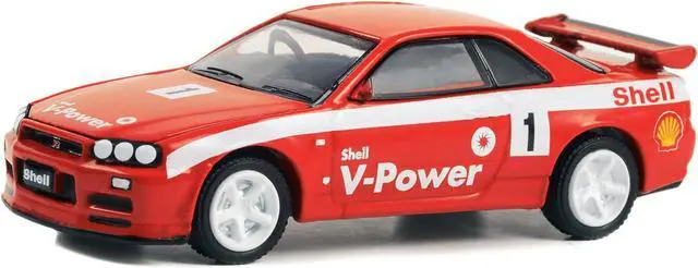 Alt view image 2 of 3 - 2001 Nissan Skyline GT-R (R34) #1 Red w/White Stripes "Shell Racing" "Shell Oil Special Ed" 1/64 Diecast Model Car by Greenlight