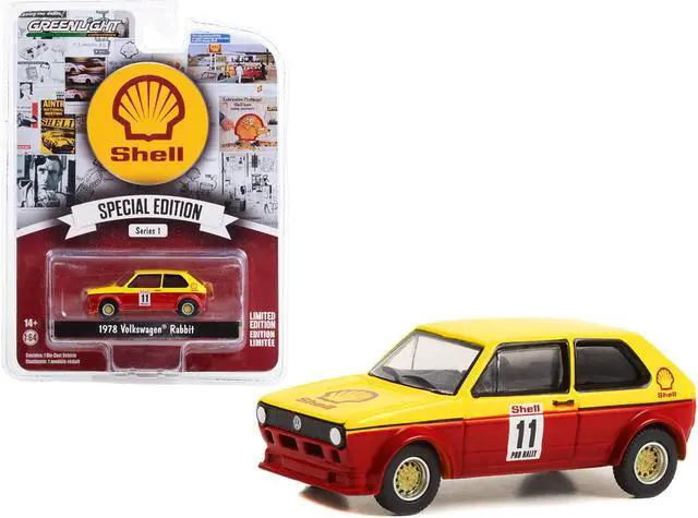Main image of 1978 Volkswagen Rabbit #11 Pro Rally Yellow and Red "Shell Oil" "Shell Oil Special Edition" 1/64 Diecast Model Car by Greenlight