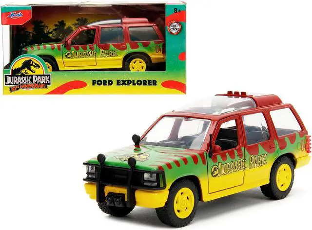 Main image of Ford Explorer Red and Yellow with Green Graphics "Jurassic Park" (1993) Movie 30th Anniversary 1/32 Diecast Model Car by Jada