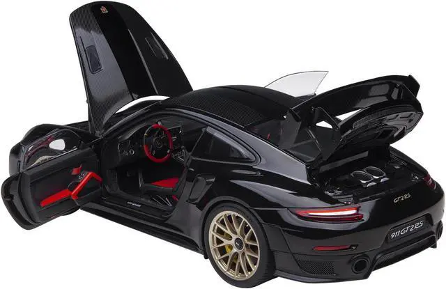Alt view image 2 of 11 - Porsche 911 (991.2) GT2 RS Weissach Package Black with Carbon Stripes 1/18 Model Car by Autoart