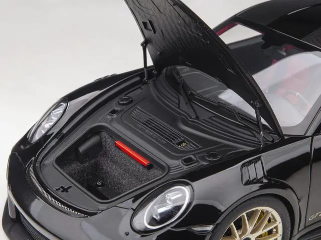 Alt view image 3 of 11 - Porsche 911 (991.2) GT2 RS Weissach Package Black with Carbon Stripes 1/18 Model Car by Autoart