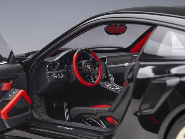 Alt view image 4 of 11 - Porsche 911 (991.2) GT2 RS Weissach Package Black with Carbon Stripes 1/18 Model Car by Autoart