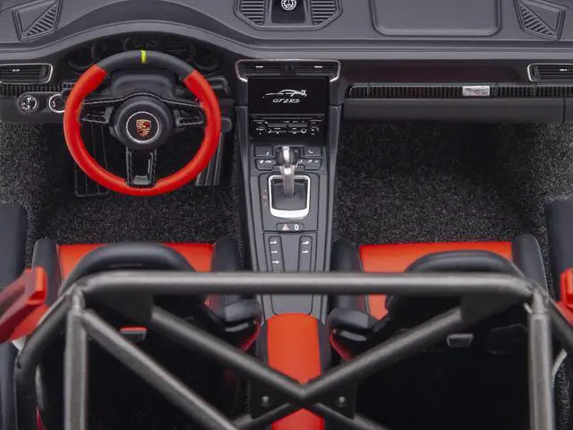 Alt view image 5 of 11 - Porsche 911 (991.2) GT2 RS Weissach Package Black with Carbon Stripes 1/18 Model Car by Autoart