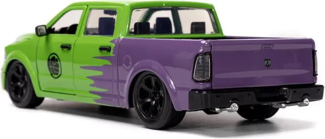 Alt view image 5 of 11 - 2014 RAM 1500 Pickup Truck Green and Purple and Hulk Diecast Figure "Marvel Avengers" 1/24 Diecast Model Car by Jada