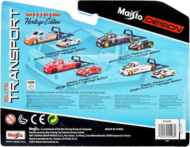 Alt view image 2 of 3 - 2018 Ford GT #1 Heritage Edition with Flatbed Truck Red with White Stripes "Elite Transport" 1/64 Diecast Model Cars by Maisto