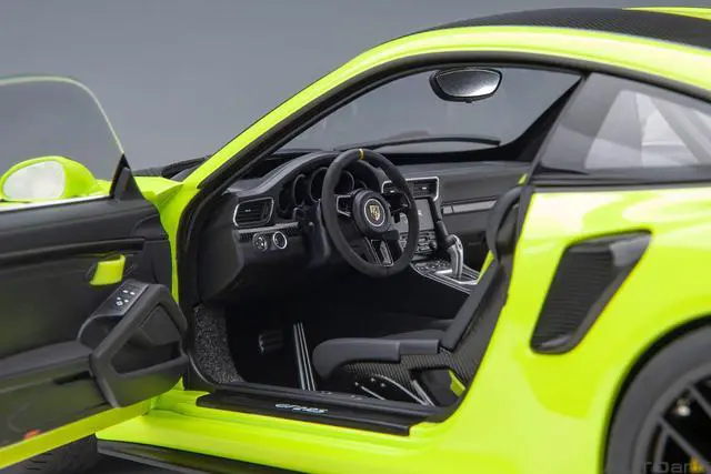 Alt view image 4 of 11 - Porsche 911 (991.2) GT2 RS Weissach Package Acid Green with Carbon Stripes 1/18 Model Car by Autoart