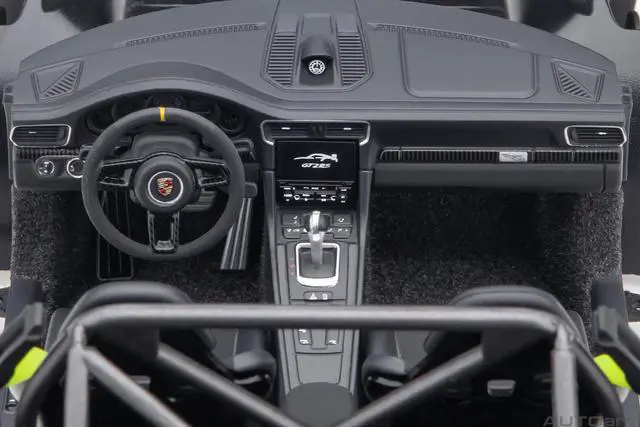 Alt view image 5 of 11 - Porsche 911 (991.2) GT2 RS Weissach Package Acid Green with Carbon Stripes 1/18 Model Car by Autoart