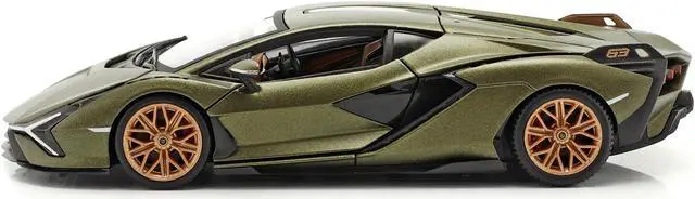 Alt view image 3 of 5 - Lamborghini Sian FKP 37 Matt Green Metallic with Copper Wheels 1/24 Diecast Model Car by Bburago