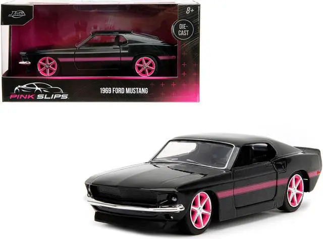 Main image of 1969 Ford Mustang Black Metallic with Pink Stripes and Wheels "Pink Slips" Series 1/32 Diecast Model Car by Jada