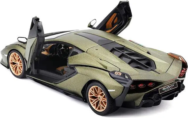 Alt view image 4 of 5 - Lamborghini Sian FKP 37 Matt Green Metallic with Copper Wheels 1/24 Diecast Model Car by Bburago