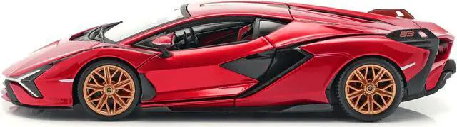 Alt view image 3 of 5 - Lamborghini Sian FKP 37 Candy Red with Copper Wheels 1/24 Diecast Model Car by Bburago