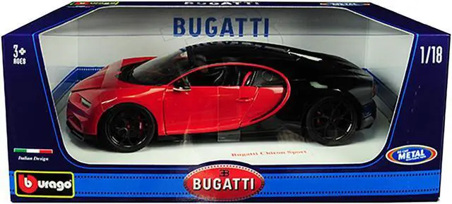 Alt view image 3 of 3 - Bugatti Chiron Sport "16" Red and Black 1/18 Diecast Model Car by Bburago