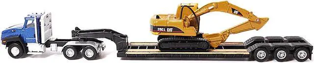Alt view image 3 of 6 - CAT Caterpillar CT660 Day Cab Tractor Blue Met w/Trailer & CAT 315C L Hydraulic Excavator 1/87 Diecast Model by Diecast Masters