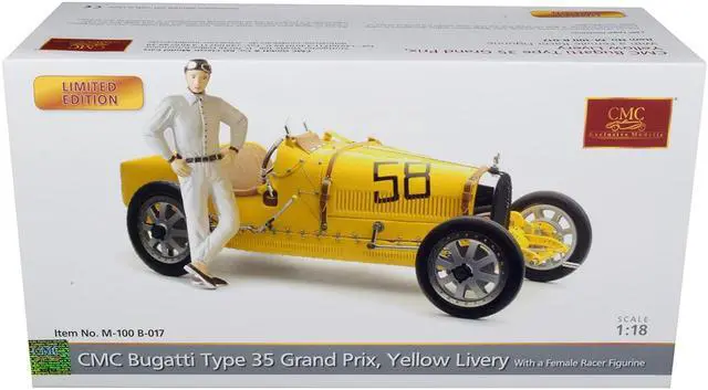 Alt view image 3 of 3 - Bugatti T35 #58 Grand Prix Yellow Livery w/a Female Racer Figurine Ltd Ed to 600 pcs Worldwide 1/18 Diecast Model by CMC