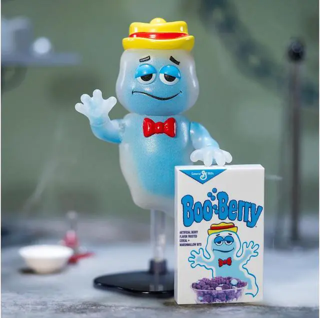 Alt view image 2 of 9 - Boo Berry 3.5" Moveable Glow-in-the-Dark Figure with Stand and Cereal Box "Monster Cereals" 1/12 Scale Model by Jada