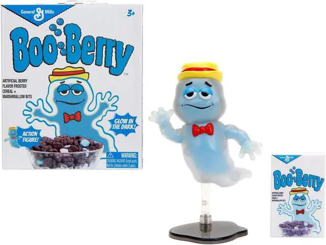 Main image of Boo Berry 3.5" Moveable Glow-in-the-Dark Figure with Stand and Cereal Box "Monster Cereals" 1/12 Scale Model by Jada