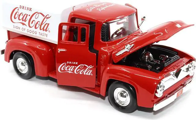 Alt view image 2 of 5 - 1955 Ford F-100 Pickup Truck Red with White Canopy "Drink Coca-Cola" 1/24 Diecast Model Car by Motor City Classics