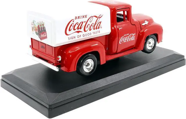 Alt view image 5 of 5 - 1955 Ford F-100 Pickup Truck Red with White Canopy "Drink Coca-Cola" 1/24 Diecast Model Car by Motor City Classics