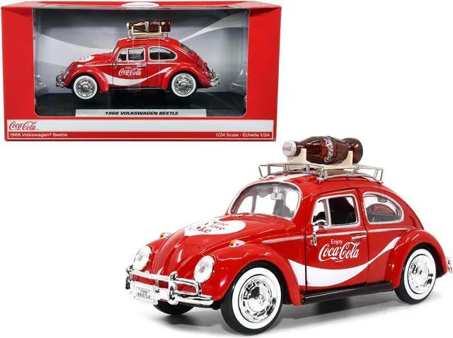Main image of 1966 Volkswagen Beetle Red "Enjoy Coca-Cola" with Roof Rack and Accessories 1/24 Diecast Model Car by Motor City Classics