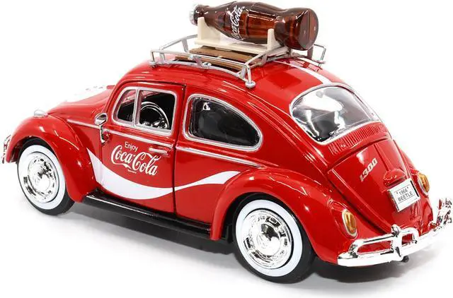 Alt view image 4 of 6 - 1966 Volkswagen Beetle Red "Enjoy Coca-Cola" with Roof Rack and Accessories 1/24 Diecast Model Car by Motor City Classics