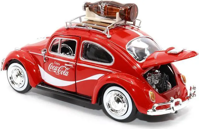 Alt view image 3 of 6 - 1966 Volkswagen Beetle Red "Enjoy Coca-Cola" with Roof Rack and Accessories 1/24 Diecast Model Car by Motor City Classics