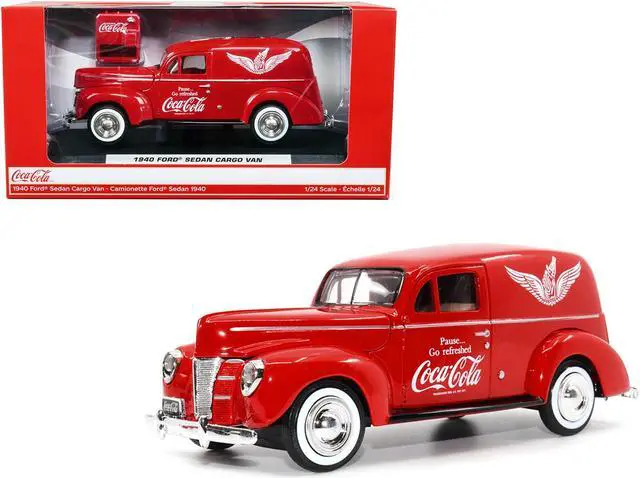 Main image of 1940 Ford Sedan Cargo Van Red "Pause... Go Refreshed Coca-Cola" w/Vending Machine 1/24 Diecast Model Car by Motor City Classics