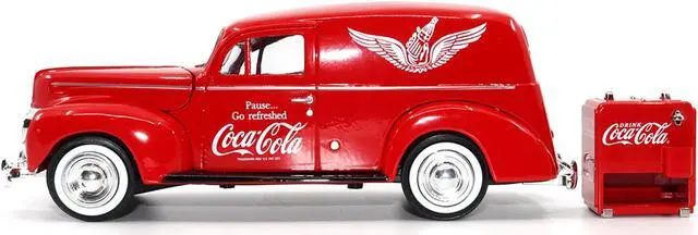 Alt view image 4 of 6 - 1940 Ford Sedan Cargo Van Red "Pause... Go Refreshed Coca-Cola" w/Vending Machine 1/24 Diecast Model Car by Motor City Classics