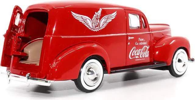 Alt view image 3 of 6 - 1940 Ford Sedan Cargo Van Red "Pause... Go Refreshed Coca-Cola" w/Vending Machine 1/24 Diecast Model Car by Motor City Classics