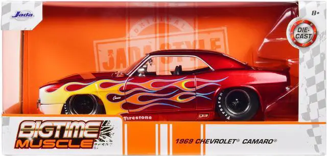 Alt view image 3 of 3 - 1969 Chevrolet Camaro Red with Flames 1/24 Diecast Model Car by Jada