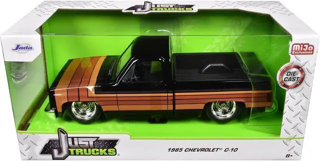 Alt view image 3 of 6 - 1985 Chevrolet C-10 Pickup Truck Black with Stripes and GM Rally Wheels "Just Trucks" Series 1/24 Diecast Model Car by Jada
