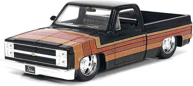 Alt view image 2 of 6 - 1985 Chevrolet C-10 Pickup Truck Black with Stripes and GM Rally Wheels "Just Trucks" Series 1/24 Diecast Model Car by Jada