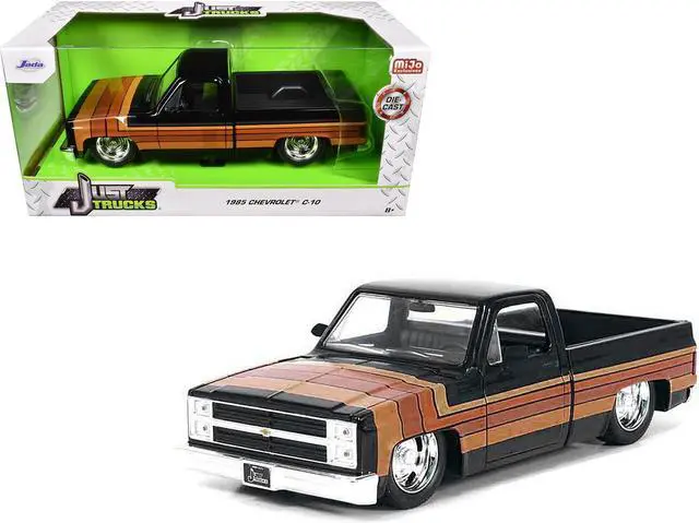 Main image of 1985 Chevrolet C-10 Pickup Truck Black with Stripes and GM Rally Wheels "Just Trucks" Series 1/24 Diecast Model Car by Jada
