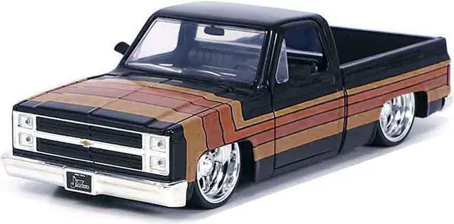 Alt view image 2 of 6 - 1985 Chevrolet C-10 Pickup Truck Black with Stripes and Paradox Wheels "Just Trucks" Series 1/24 Diecast Model Car by Jada