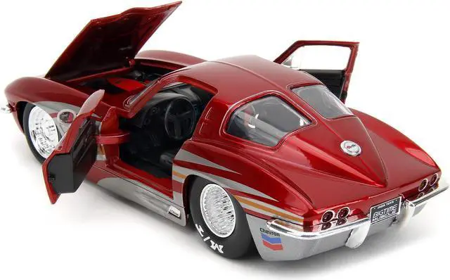 Alt view image 6 of 11 - 1963 Chevrolet Corvette Stingray Red Metallic with Silver Graphics "Bigtime Muscle" Series 1/24 Diecast Model Car by Jada