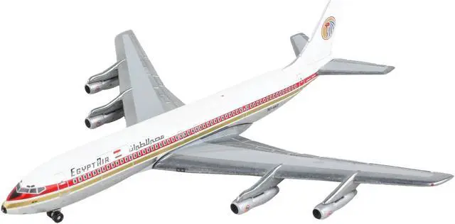 Alt view image 2 of 3 - Boeing 707 Commercial Aircraft "EgyptAir" White with Red and Gold Stripes 1/400 Diecast Model Airplane by GeminiJets