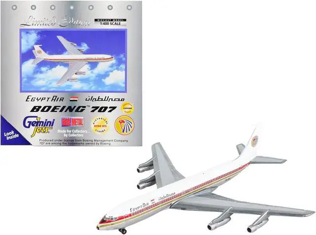 Main image of Boeing 707 Commercial Aircraft "EgyptAir" White with Red and Gold Stripes 1/400 Diecast Model Airplane by GeminiJets