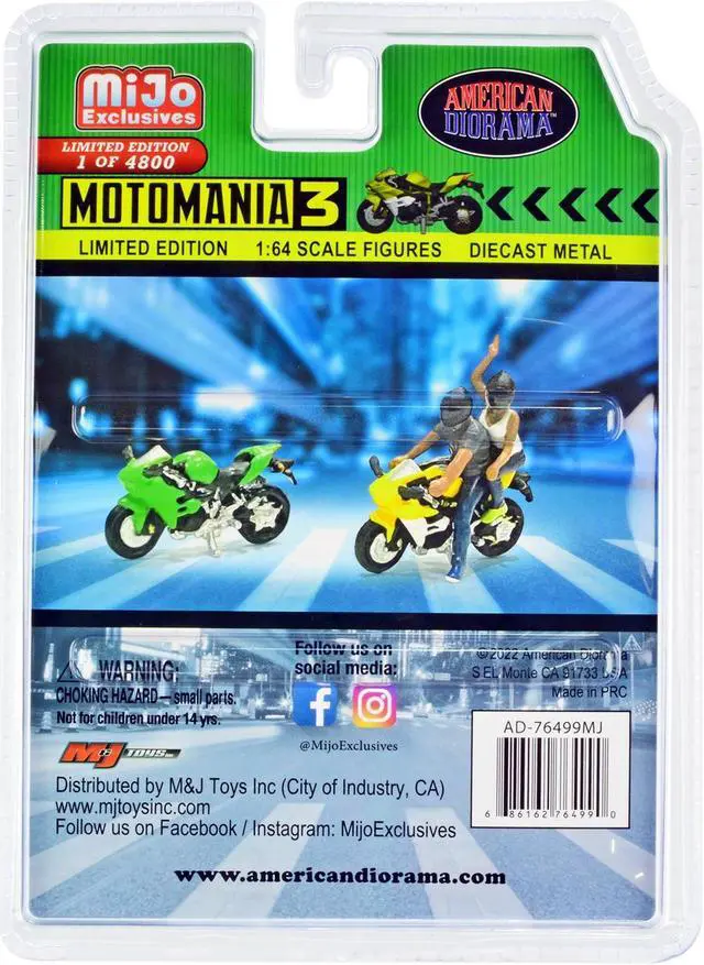 Alt view image 2 of 4 - "Motomania 3" 4 piece Diecast Set (2 Figures and 2 Motorcycles) Limited Ed to 4800 pcs for 1/64 Scale Models by American Diorama