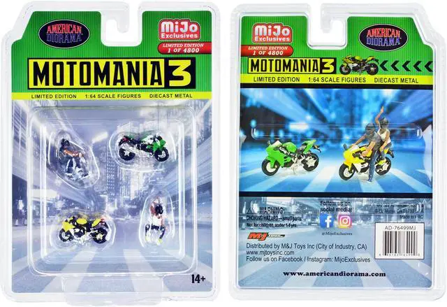 Alt view image 3 of 4 - "Motomania 3" 4 piece Diecast Set (2 Figures and 2 Motorcycles) Limited Ed to 4800 pcs for 1/64 Scale Models by American Diorama