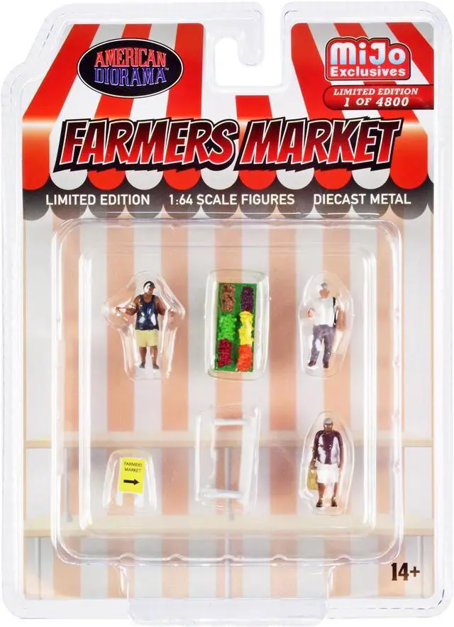 Main image of "Farmers Market" 6 piece Diecast Set (3 Figures and 3 Accessories) Ltd Ed to 4800 pcs for 1/64 Scale Models by American Diorama