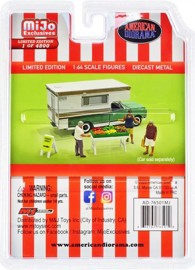 Alt view image 2 of 4 - "Farmers Market" 6 piece Diecast Set (3 Figures and 3 Accessories) Ltd Ed to 4800 pcs for 1/64 Scale Models by American Diorama